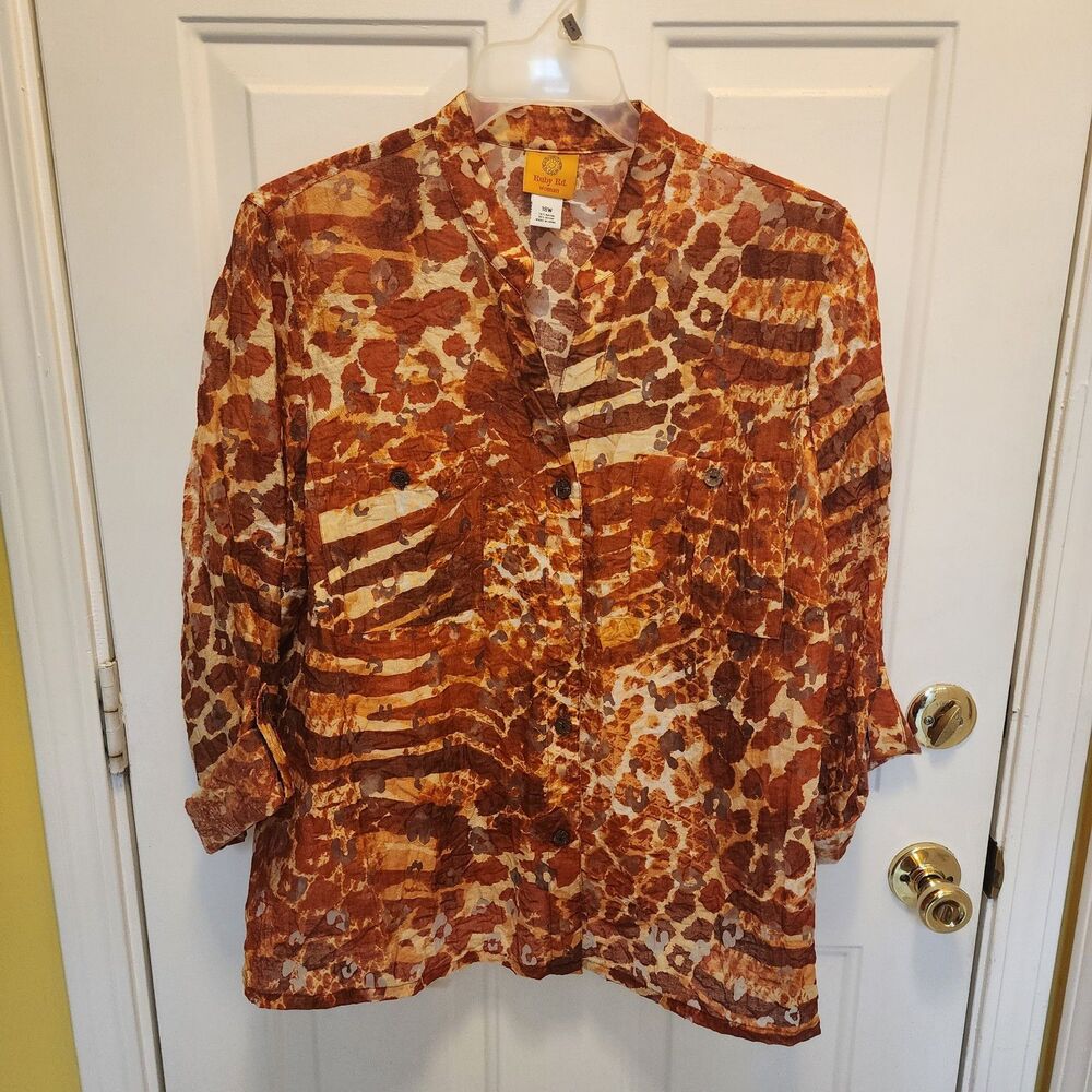 Ruby Rd. Woman Plus Size 18W Abstract Animal Print Semi-Sheer Blouse
